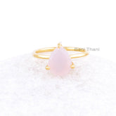 Chalcedony Ring, Pink Chalcedony 8x10mm Pear Gemstone Ring, 925 Sterling Silver Gold Plated Prong Set Ring, Anniversary Gift Ring For Her